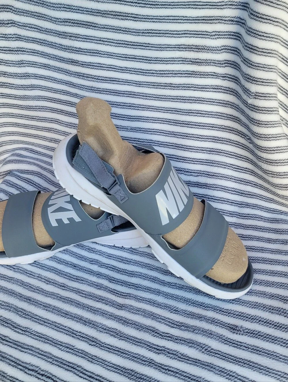 Nike Gray Double-Strap Slide Sandals